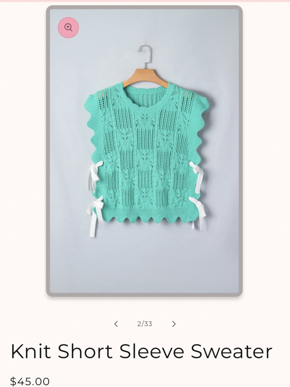 Bright Mint Green Knit Short Sleeve Sweater with Side Tie Details